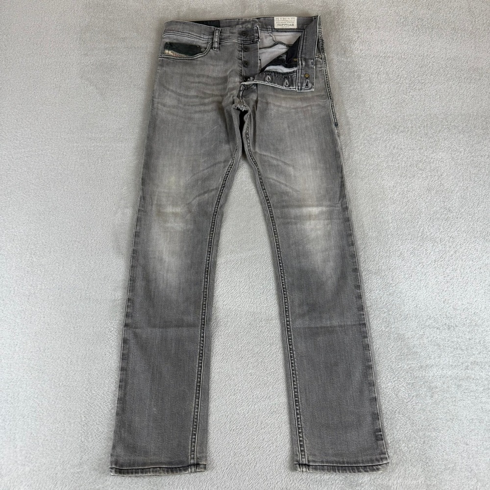 Diesel Tepphar Slim Carrot Jeans Mens 28x30 Black Button Fly Distressed Stretch